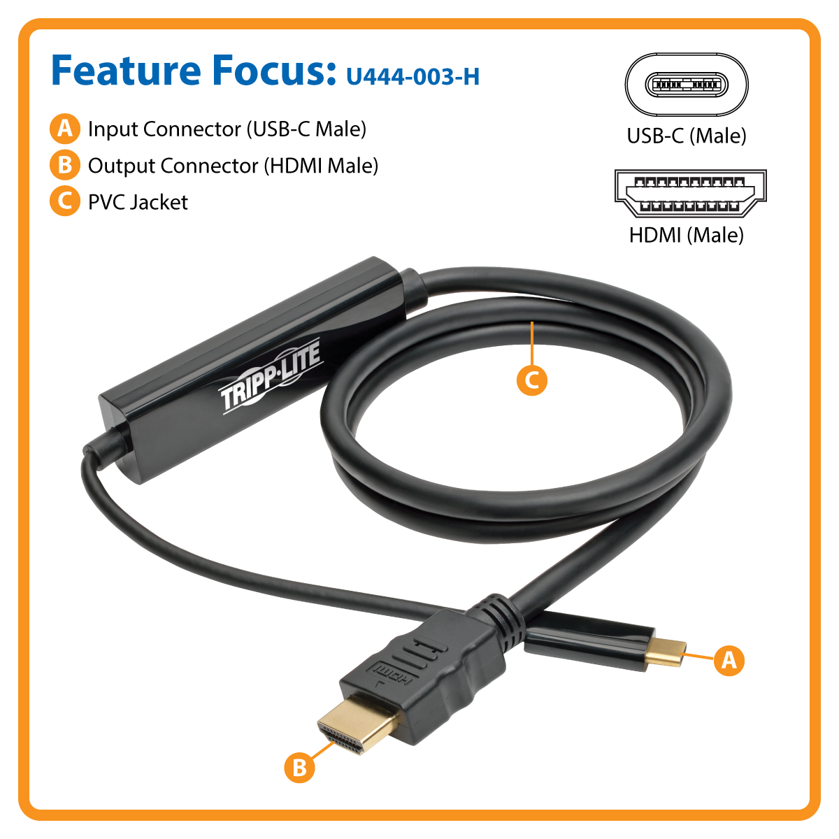 Tripp Lite USB C to HDMI Adapter Cable Converter UHD Ultra High Definition  4K x 2K @ 30Hz M/M USB Type C, USB-C, USB Type-C 3ft 3' - external video  adapter 