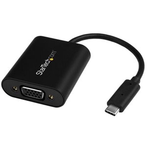 Connect your USB-C computer to a VGA display, and prevent your laptop display from going to sleep during a presentation or meeting