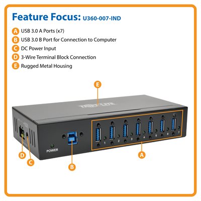 Tripp Lite 7-Port USB 3.0 Hub SuperSpeed with Dedicated 2A USB Charging  iPad Tablet Metal - hub - 7 ports