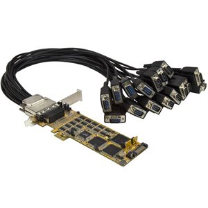 Add 16 RS232 serial ports (DB9) to your low or full-profile computer, through a PCI Express slot