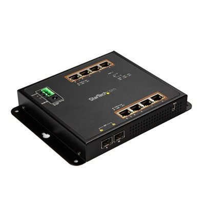 Add up to 10 different GbE devices to your network, using 8 RJ45 (PoE+) and 2 fiber-optic connections, with intelligent Layer 2 management