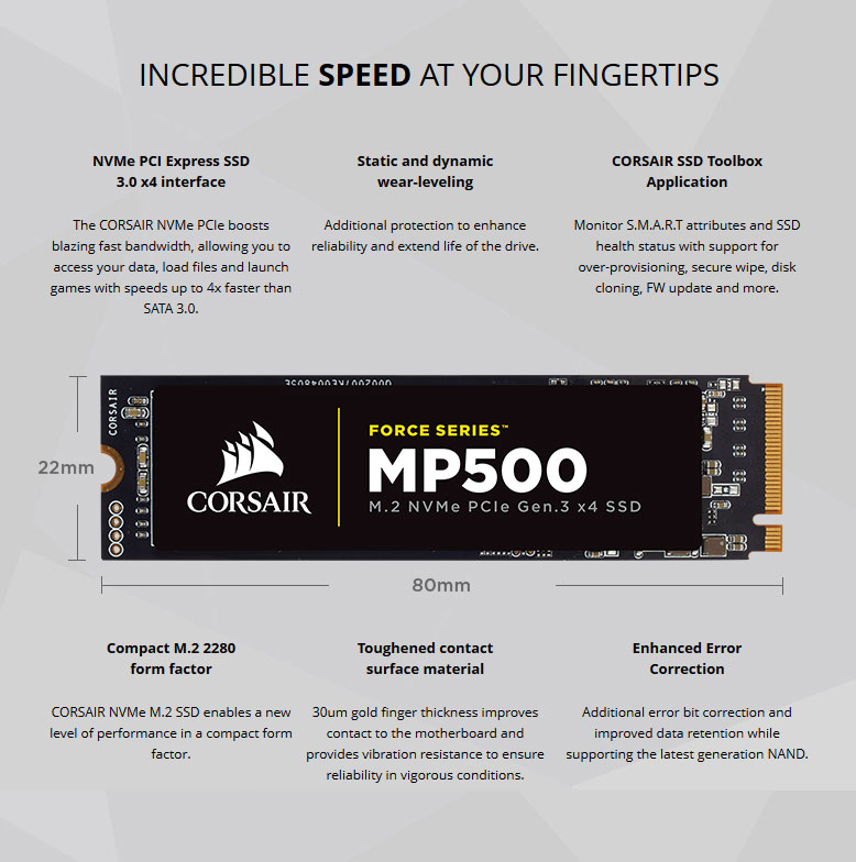 Corsair Force MP500 M.2 2280 240GB PCI-Express 3.0 x4 MLC Internal 