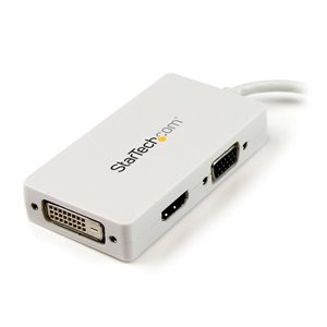 Ensure compatibility with virtually any display with three-in-one adapter converting Mini DisplayPort to VGA, HDMI, or DVI