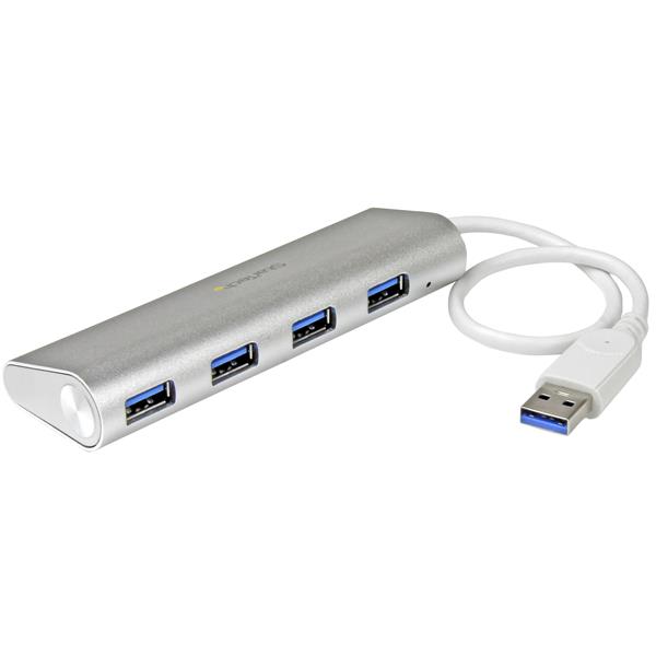 slide 1 of 5, show larger image, add four usb 3.0 (5gbps) ports to your macbook, using this silver, apple style hub with an extended-length cable