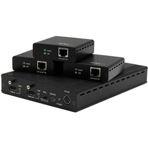 Distribute your HDMI source to three remote displays over standard CAT5, CAT6 or CAT7 cable