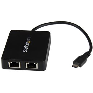 Use the USB-C port on your laptop to add LAN access with two Gigabit Ethernet ports and a USB 3.0 (Type-A) port