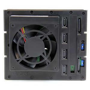 Helps maintain ideal drive operating temperatures by maximizing heat dissipation and expelling built-up heat, with a vented aluminum housing and built-in fan