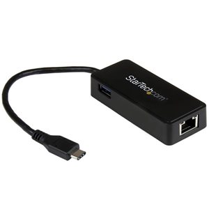 Use the USB Type-C port on your laptop to add a Gigabit Ethernet port and a USB 3.1 Gen 1 (type-A) port