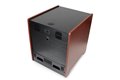 slide 2 of 5, zoom in, store it equipment discreetly in the office, with a stylish wood-finished server cabinet