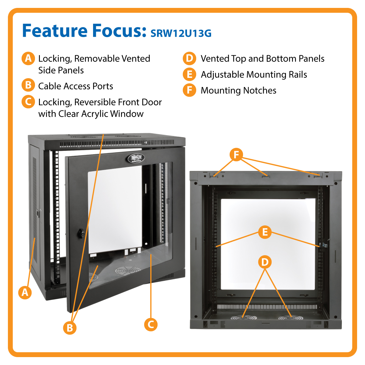 12U Server Rack Cabinet, Server-Depth, Wall-Mount, Window