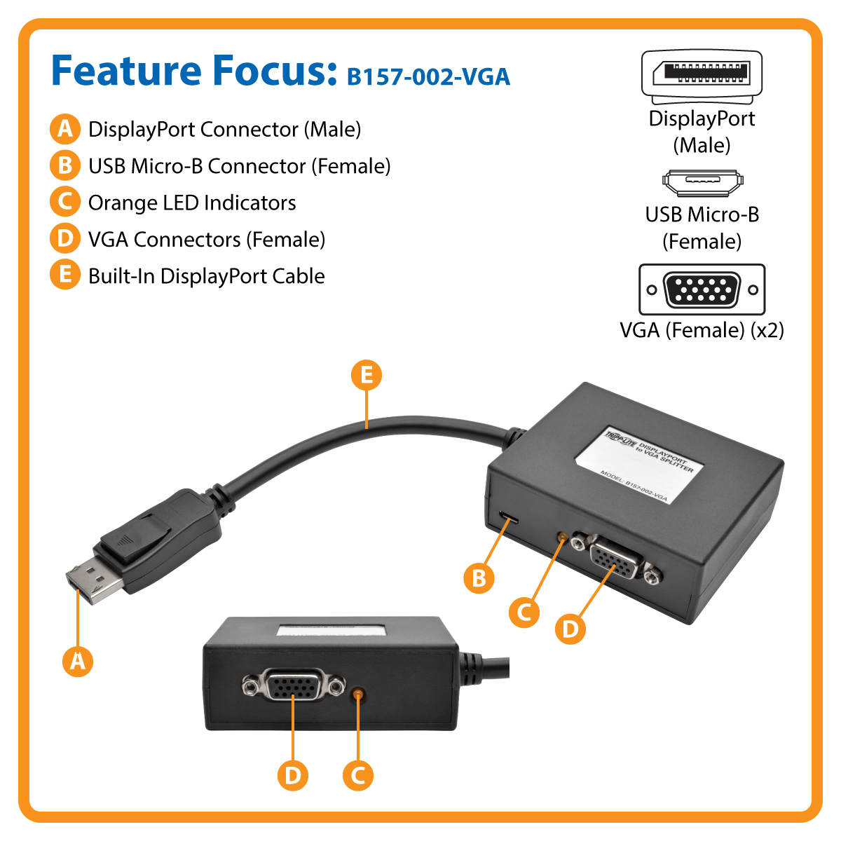 Tripp Lite 2 Port Displayport To Vga Video Splitter 1080p 1920 X 1080 60hz Video Splitter 2 6602