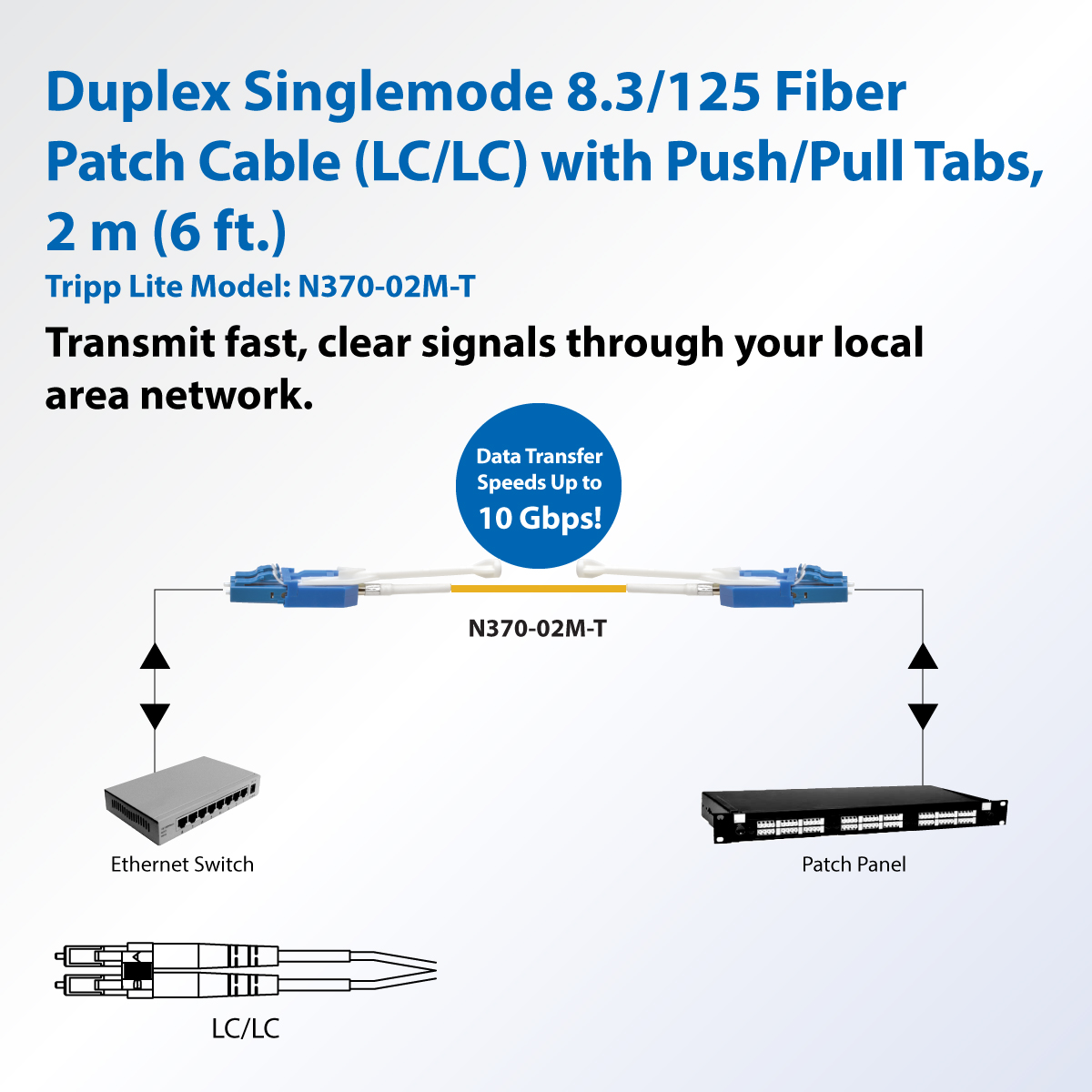 Tripp Lite 2M Duplex Singlemode 9/125 Fiber Optic Patch Cable LC/LC 6' 6ft  2 Meter - patch cable - 2 m - yellow - N370-02M - Fiber Optic Cables 