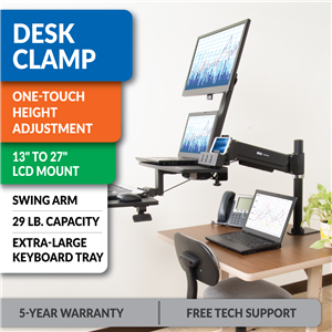 Tripp Lite Sit Stand Desktop Workstation Adjustable Standing Desk w/ Clamp  - standing desk converter - rectangular - black