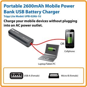 Tripp Lite Black 2600 mAh Portable Mobile Power Bank USB Battery Charger  UPB-02K6-1U 