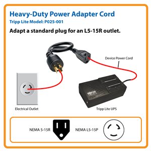 Adapt a Power Cord with 5-15P Plug for an L5-15R Outlet (NEMA 5-15R to NEMA L5-15P)