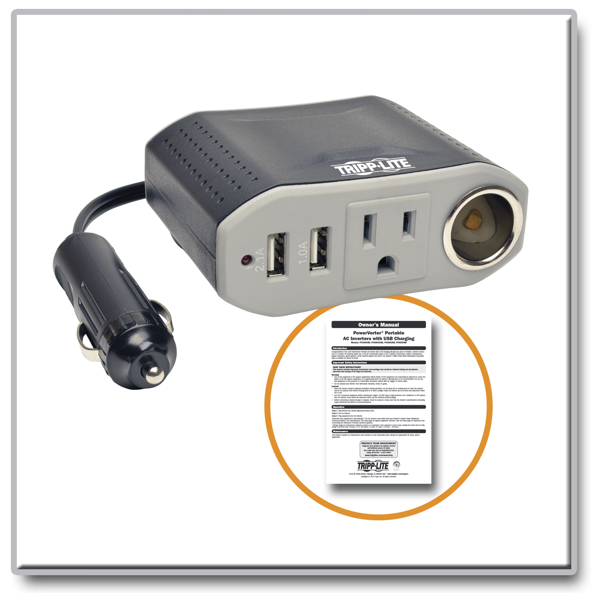 Tripp Lite 400W Compact Car Inverter 12V 120V 2-Port USB Charging 2 Outlet  - PV400USB - Power Inverters 