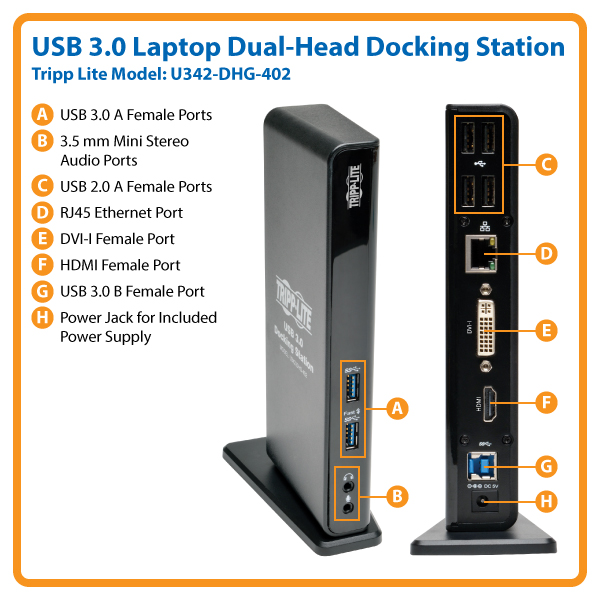 Tripp Lite USB 3.0 Laptop Dual Head Dock Station HDMI DVI Video Audio USB  RJ45 Ethernet - docking station - USB - DVI, - U342-DHG-402 - Docking  Stations & Port Replicators 