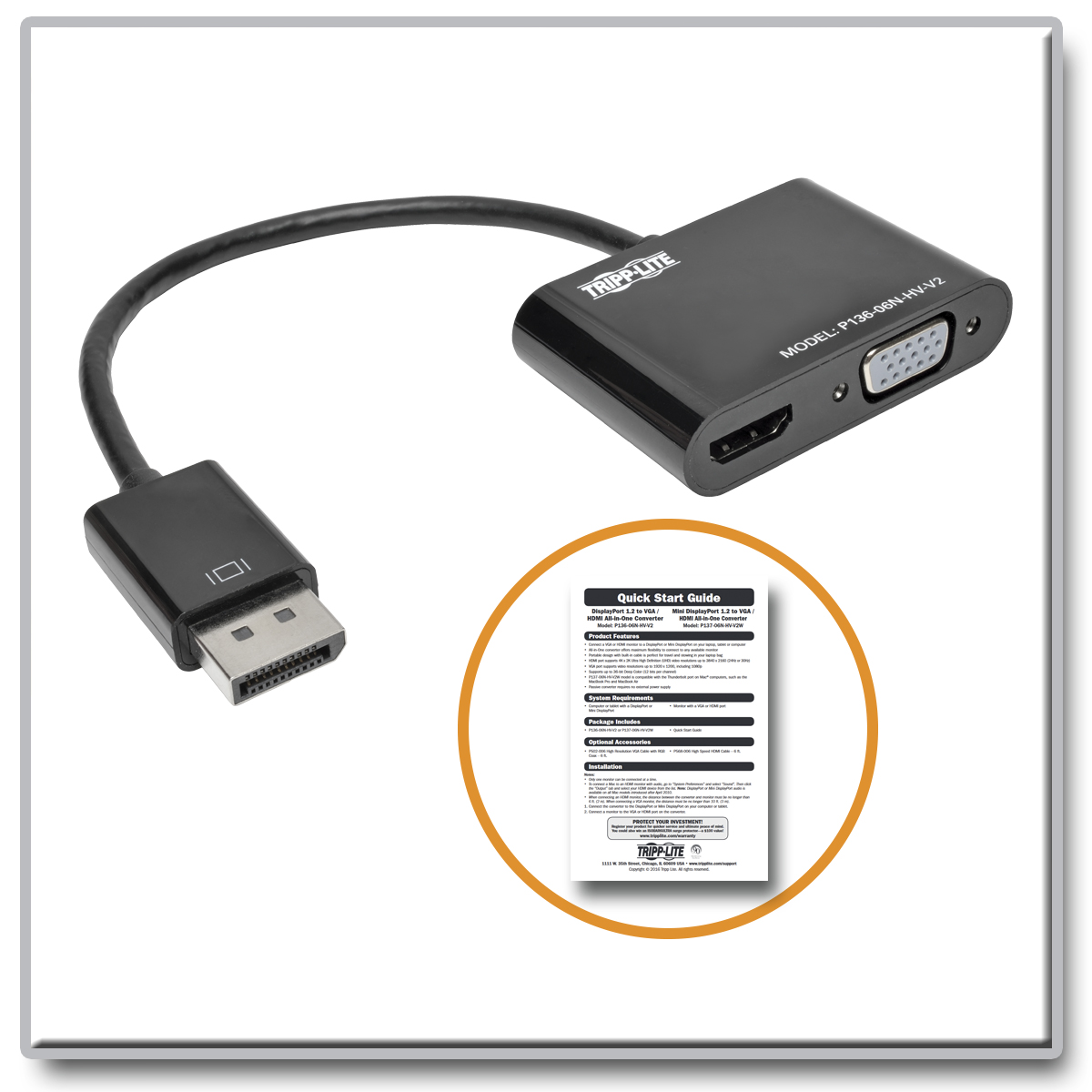 Tripp Lite DisplayPort to HDMI VGA Adapter Converter 4K x 2K @ 24