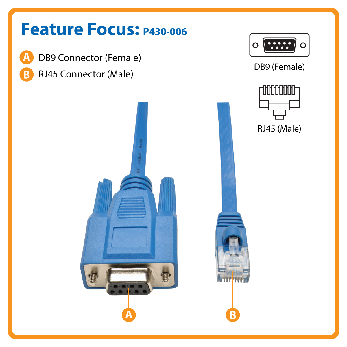 6ft Cisco Console Cable DB9 Female to RJ45 Male