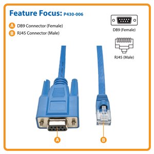 Tripp Lite 6ft Cisco Serial Console Port Rollover Cable RJ45 to DB9F 6' -  serial cable - DB-9 to RJ-45 - 6 ft - P430-006 - Serial Cables 