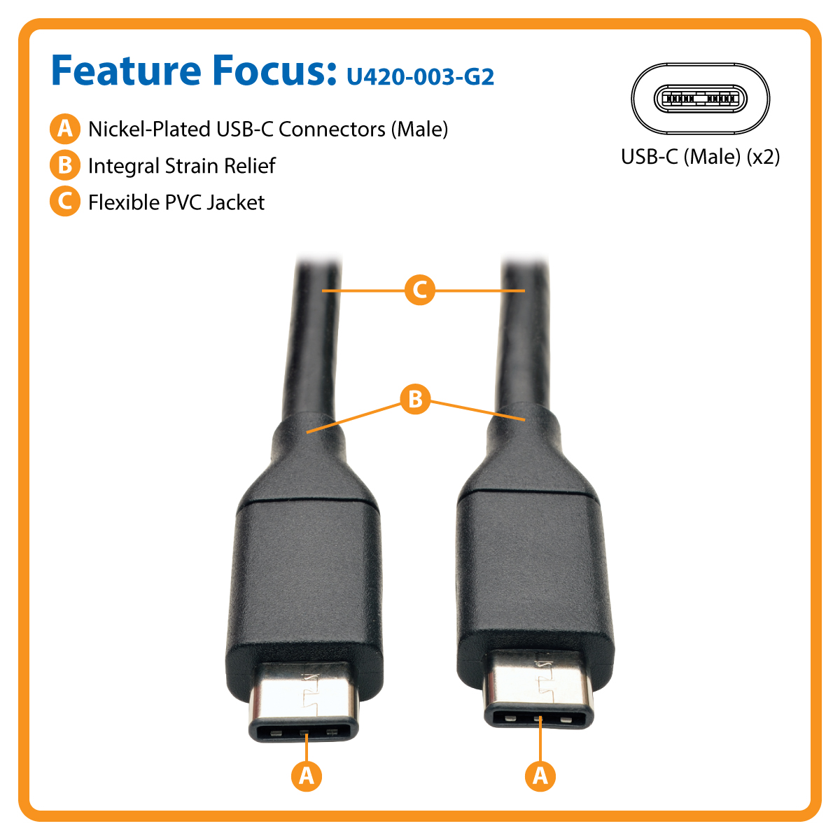 Tripp Lite 3ft USB 3.1 Gen 2 USB-C Cable 10 Gbps M/M Fast Charging Devices  - USB-C cable - 3 ft