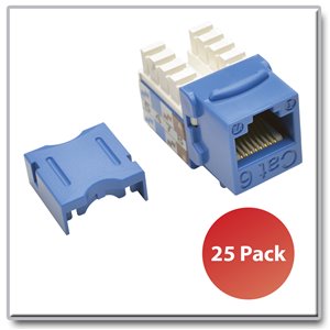 Cat6/Cat5e 110-Style Punch-Down Keystone Jacks, Blue, 25 Pack