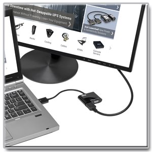 Connects a DisplayPort Laptop or Tablet to a VGA or HDMI Display