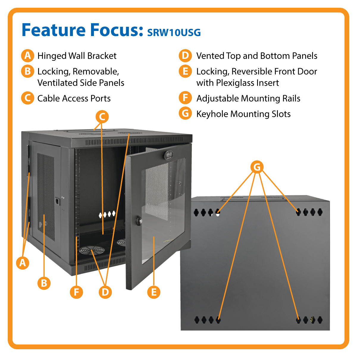 Tripp Lite 10U Wall Mount Rack Enclosure Server Cabinet w/Swinging Door ...