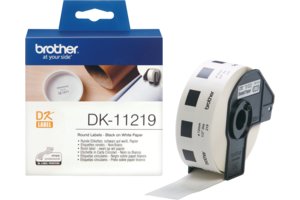 Rolă de etichete rotunde originală Brother DK-11219 – negru pe alb, diametru de 12mm