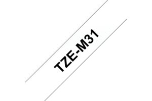 Casetă cu bandă de etichete originală Brother TZeM31 – negru pe transparent mată de 12 mm lățime